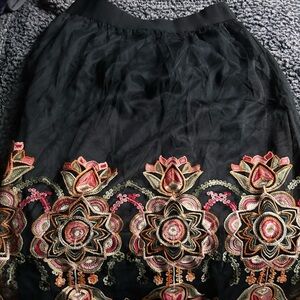 Black and multi-coloured embroidered long* flower skirt